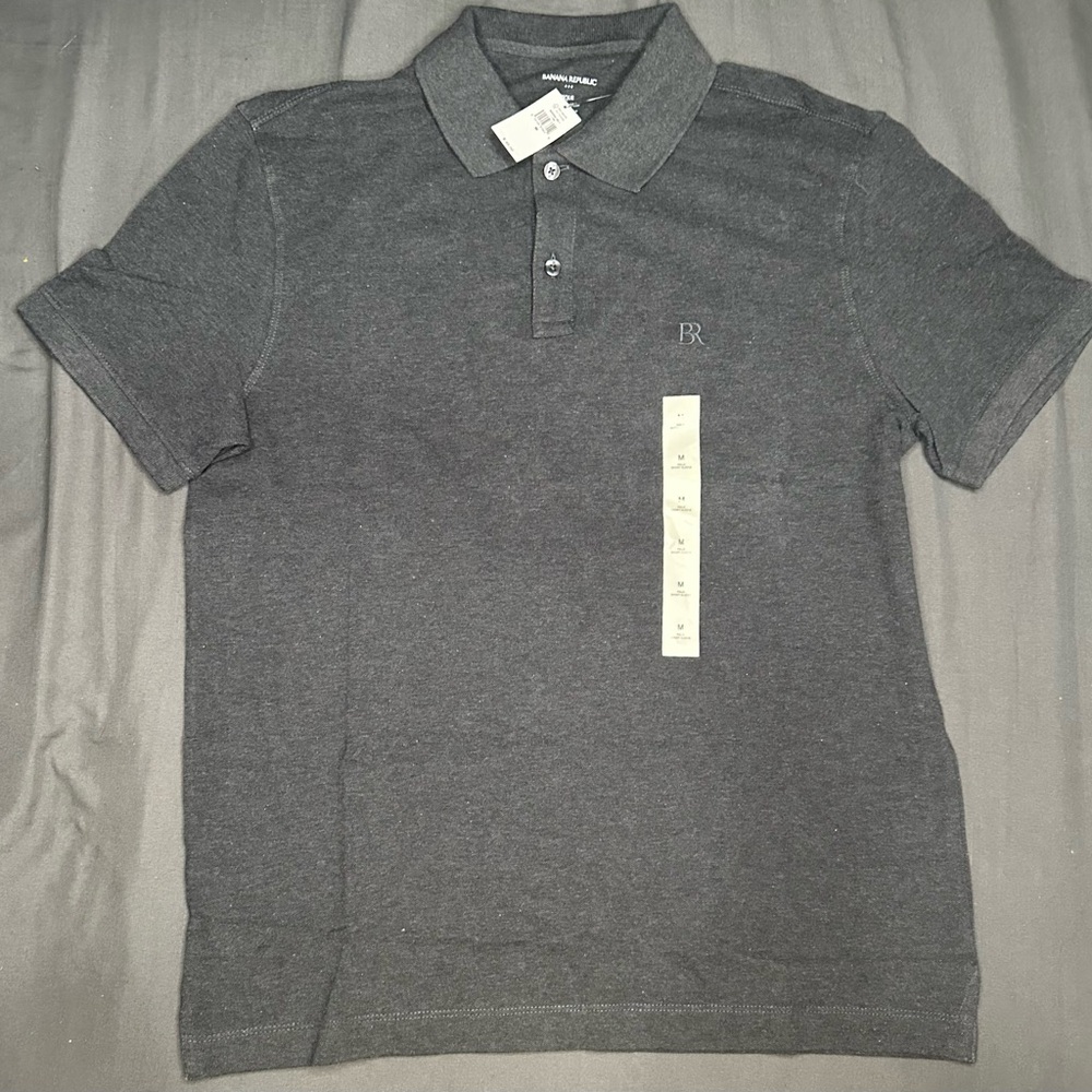 Banana Republic Men’s Classic Gray Polo Shirt – Short Sleeve Cotton Blend